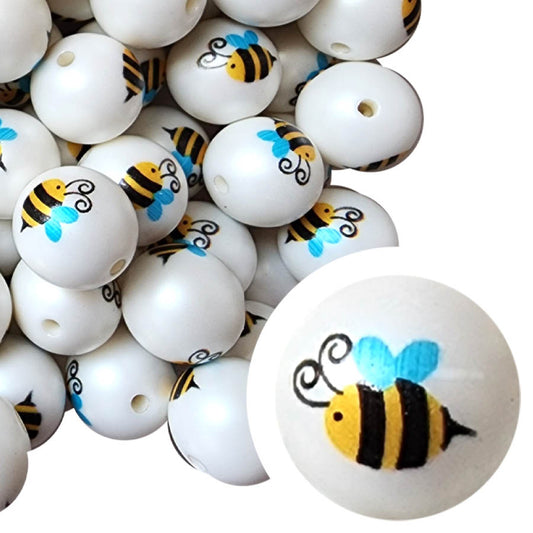 cute bee 20mm printed wholesale bubblegum beads