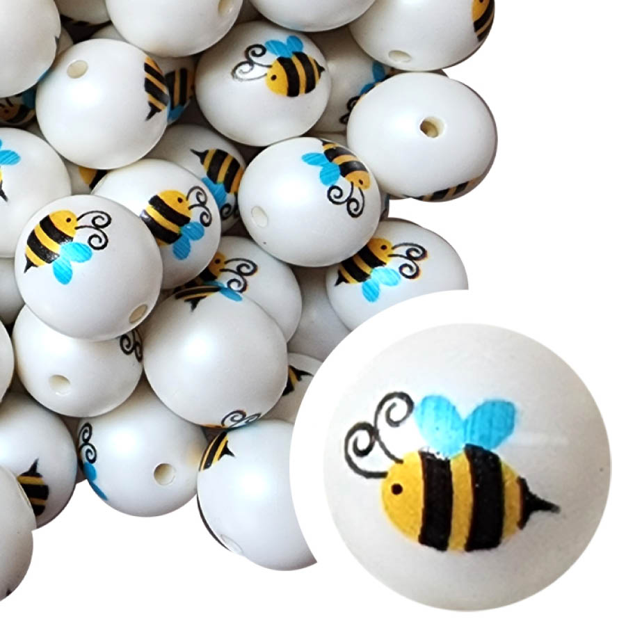 cute bee 20mm printed bubblegum beads