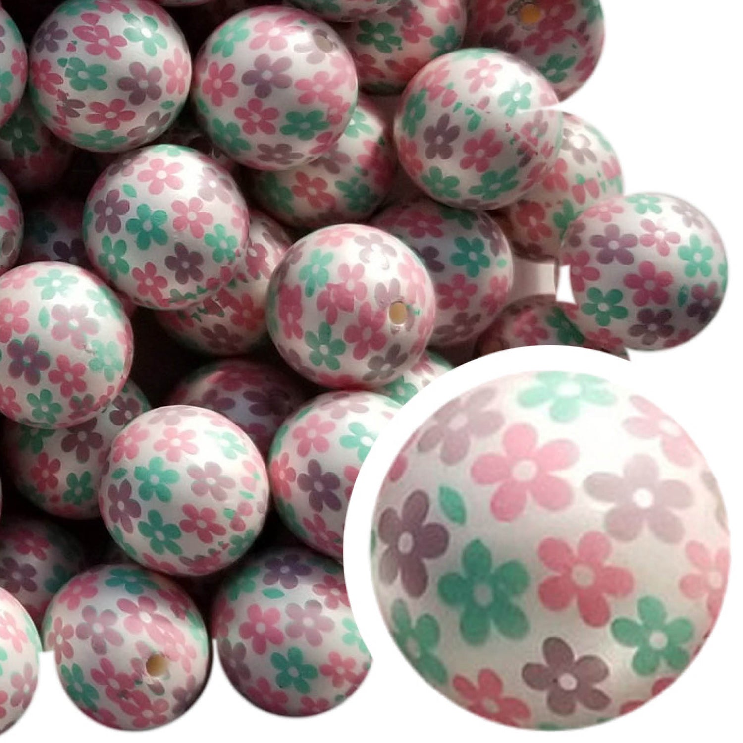 daisy flowers 20mm printed bubblegum beads