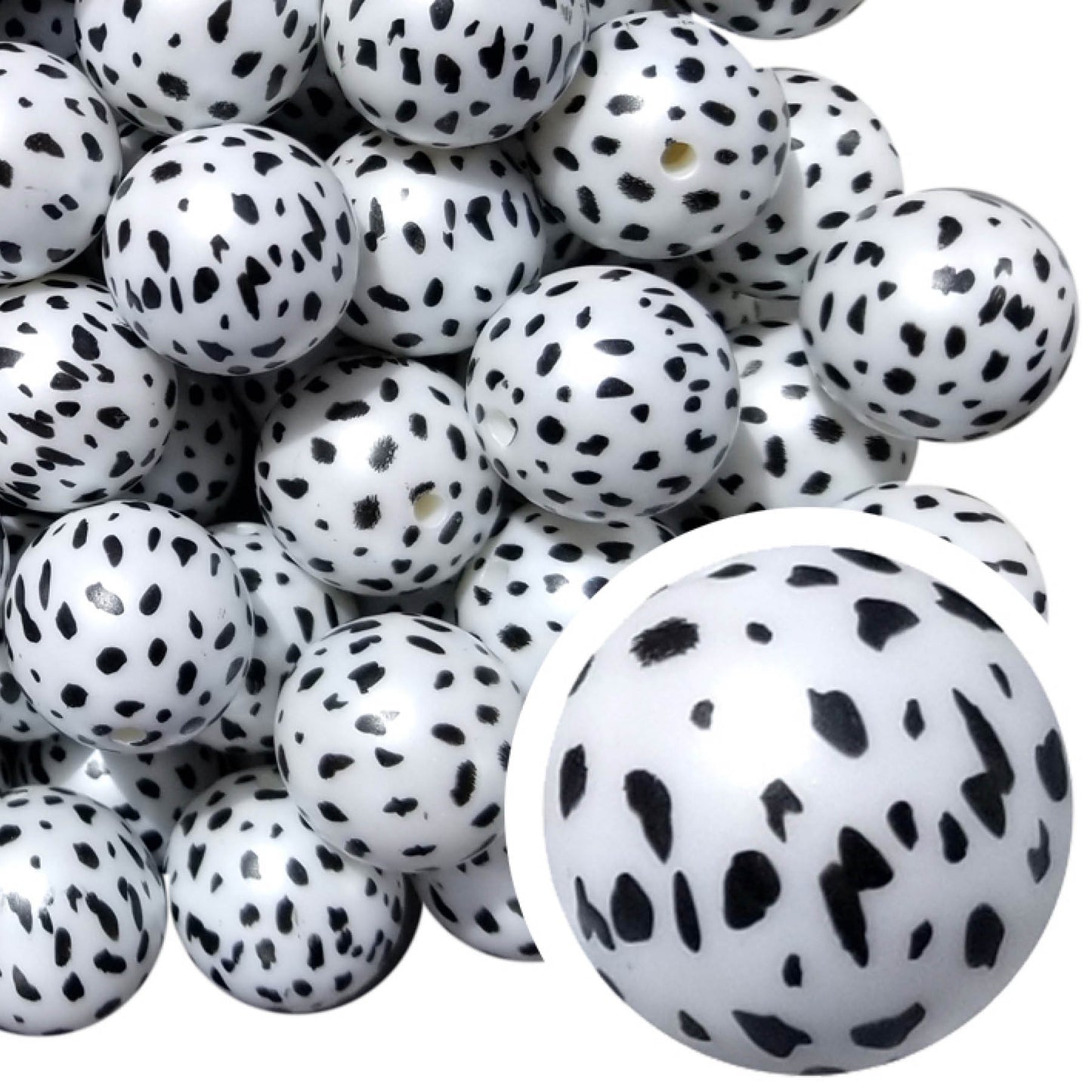 dalmatian spots 20mm printed bubblegum beads