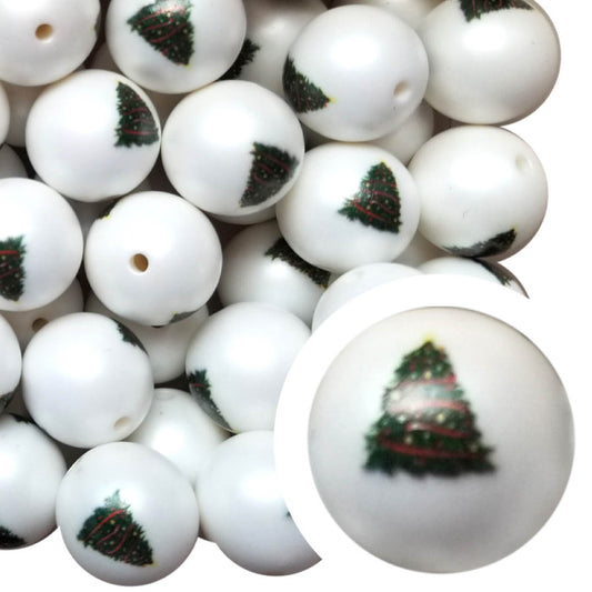 decorated christmas tree presents 20mm printed wholesale bubblegum beads
