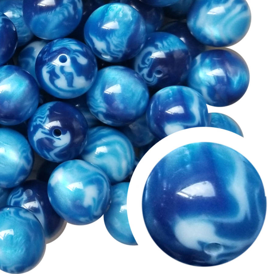 deep blue ocean 20mm printed bubblegum beads