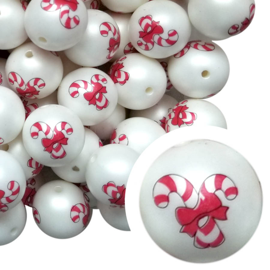 double candy cane 20mm printed bubblegum beads