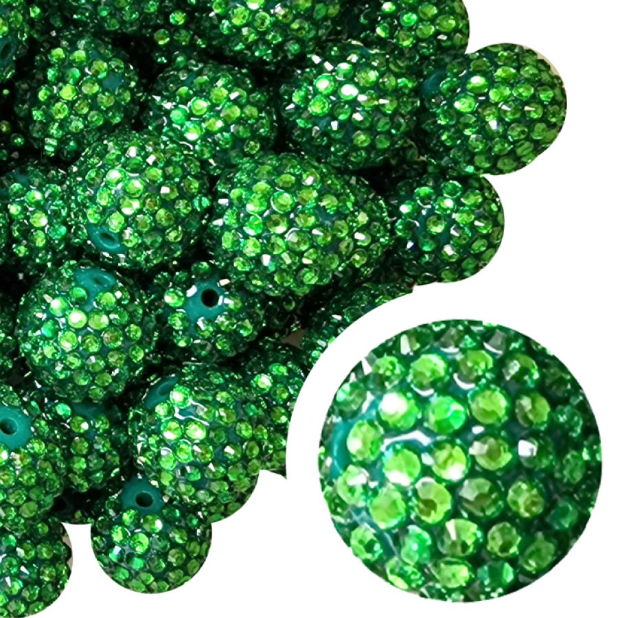 emerald green rhinestone 20mm bubblegum beads