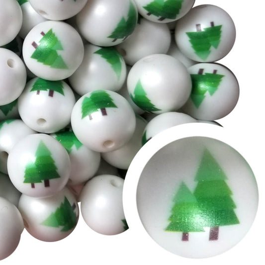 evergreen trees 20mm printed wholesale bubblegum beads