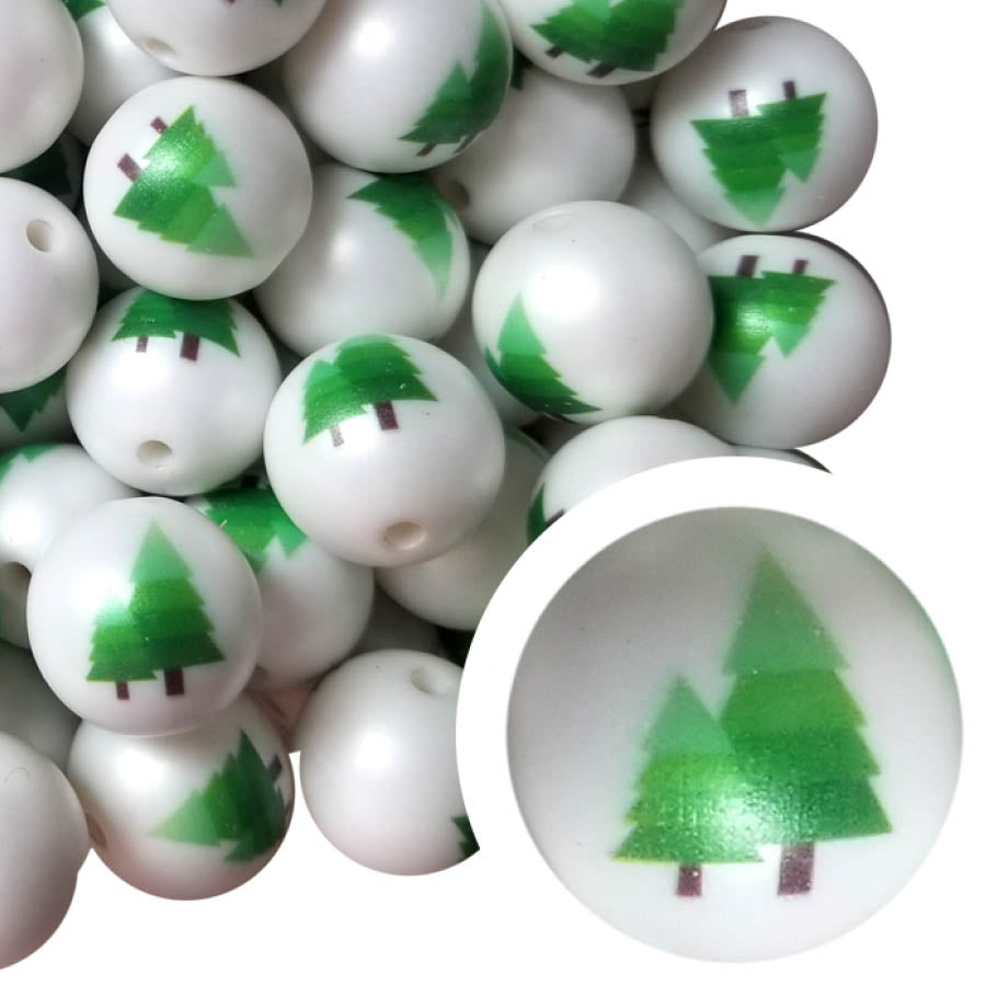 evergreen trees 20mm printed bubblegum beads