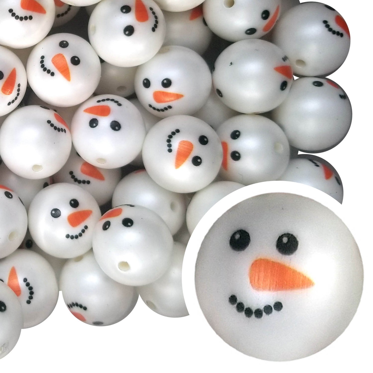 frosty the snowman face 20mm printed bubblegum beads