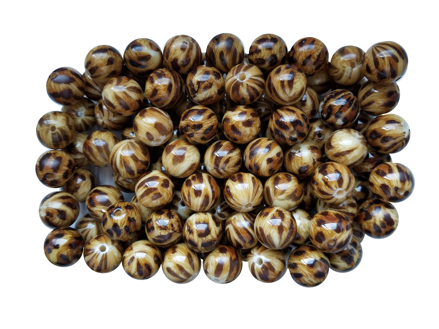 fuzzy brown leopard fur print 20mm printed bubblegum beads