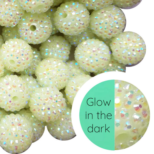 glow in the dark rhinestone 20mm bubblegum beads