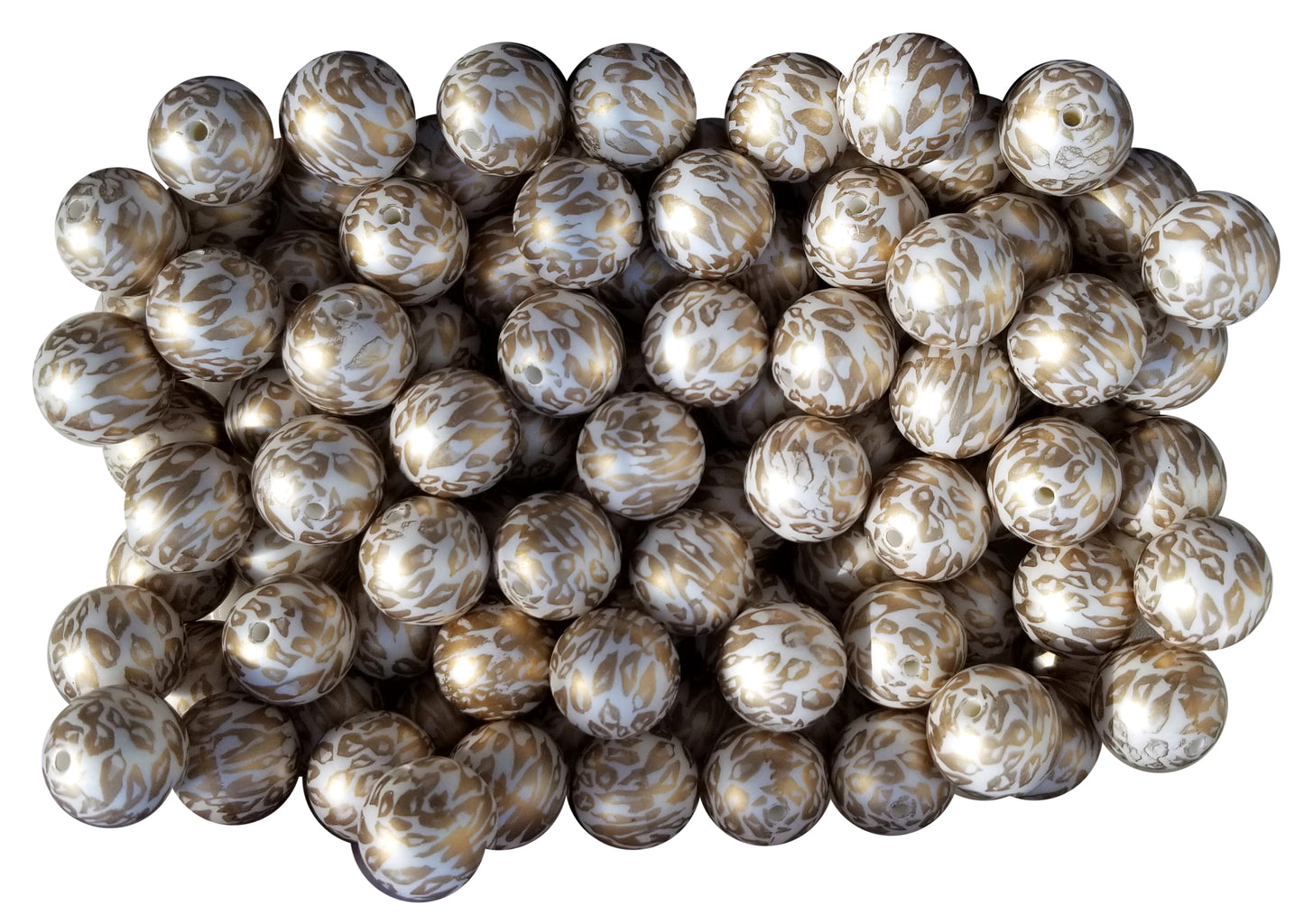 gold leopard print 20mm printed bubblegum beads