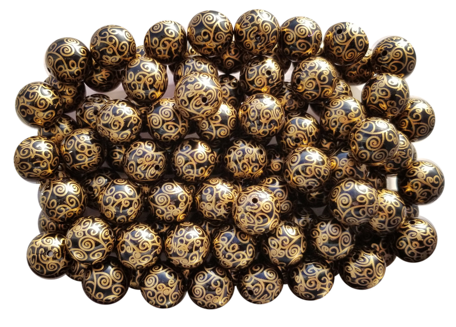 gold swirls 20mm printed bubblegum beads