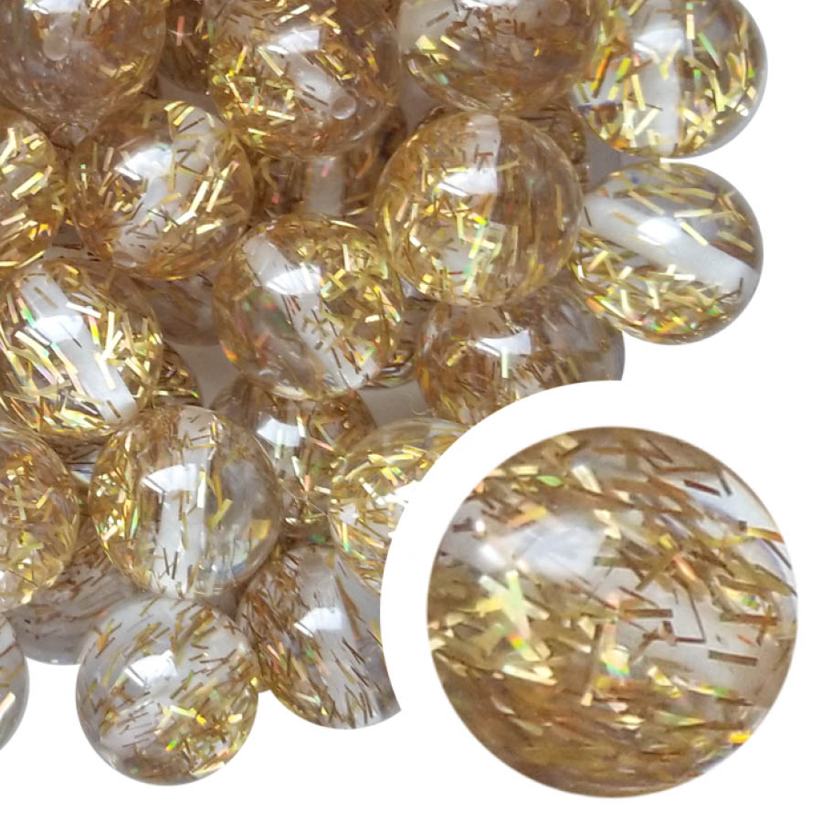 gold tinsel glitter 20mm bubblegum beads