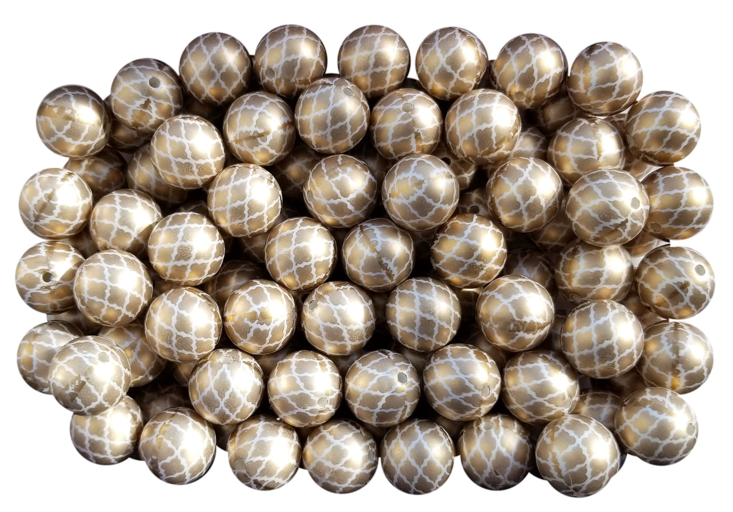 gold weave pattern 20mm printed bubblegum beads