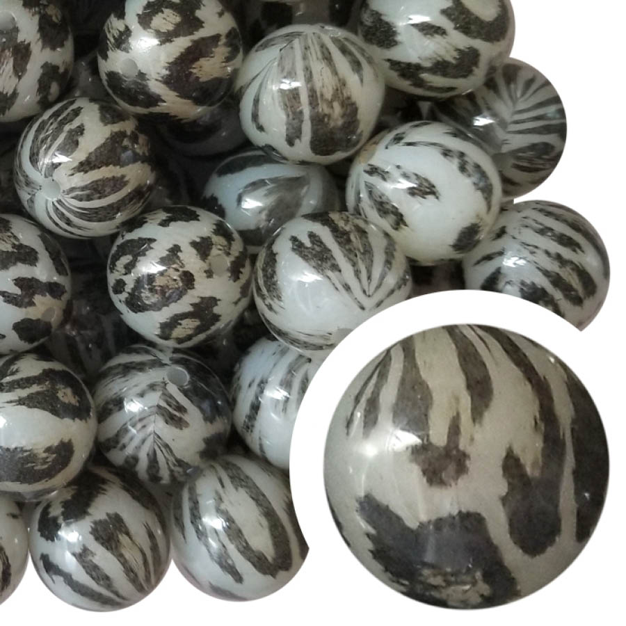 gray leopard print 20mm printed bubblegum beads