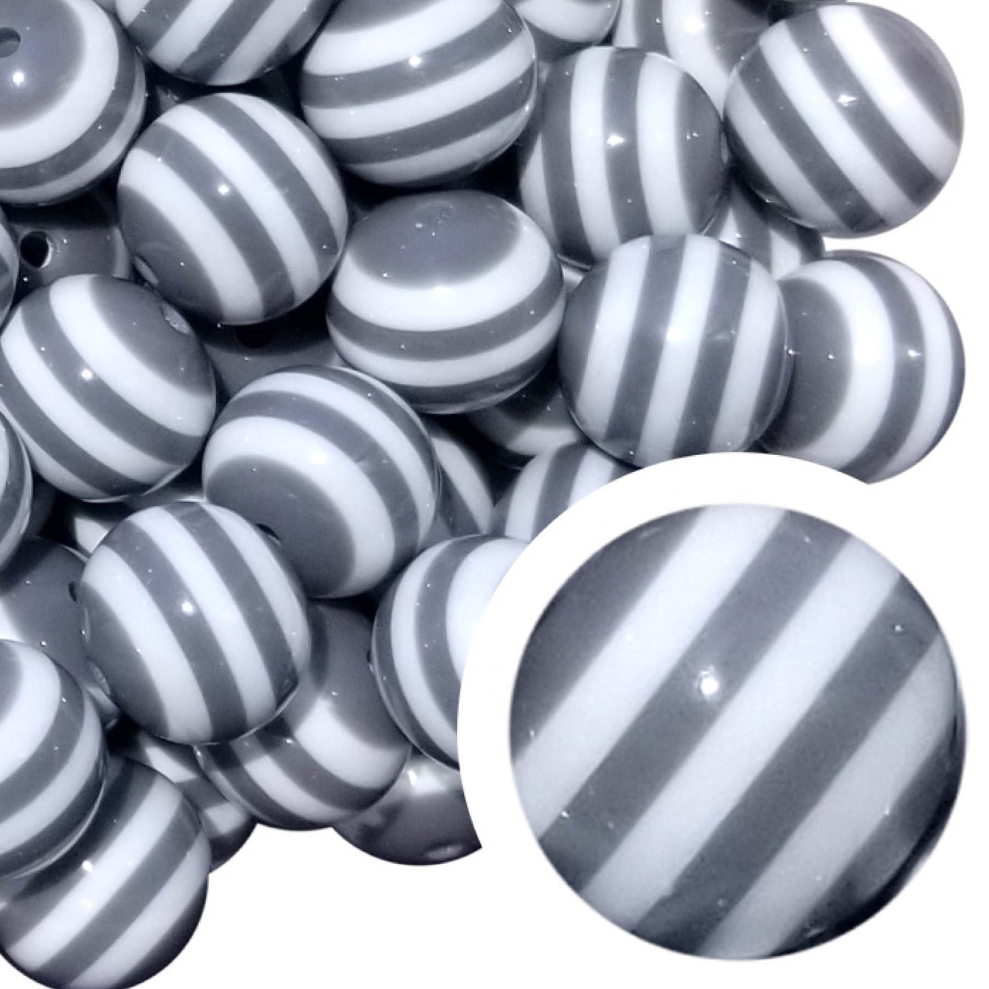 gray striped 20mm bubblegum beads