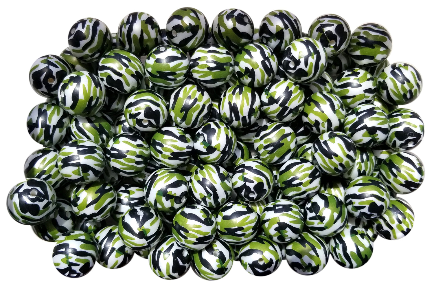 green camo 20mm printed bubblegum beads