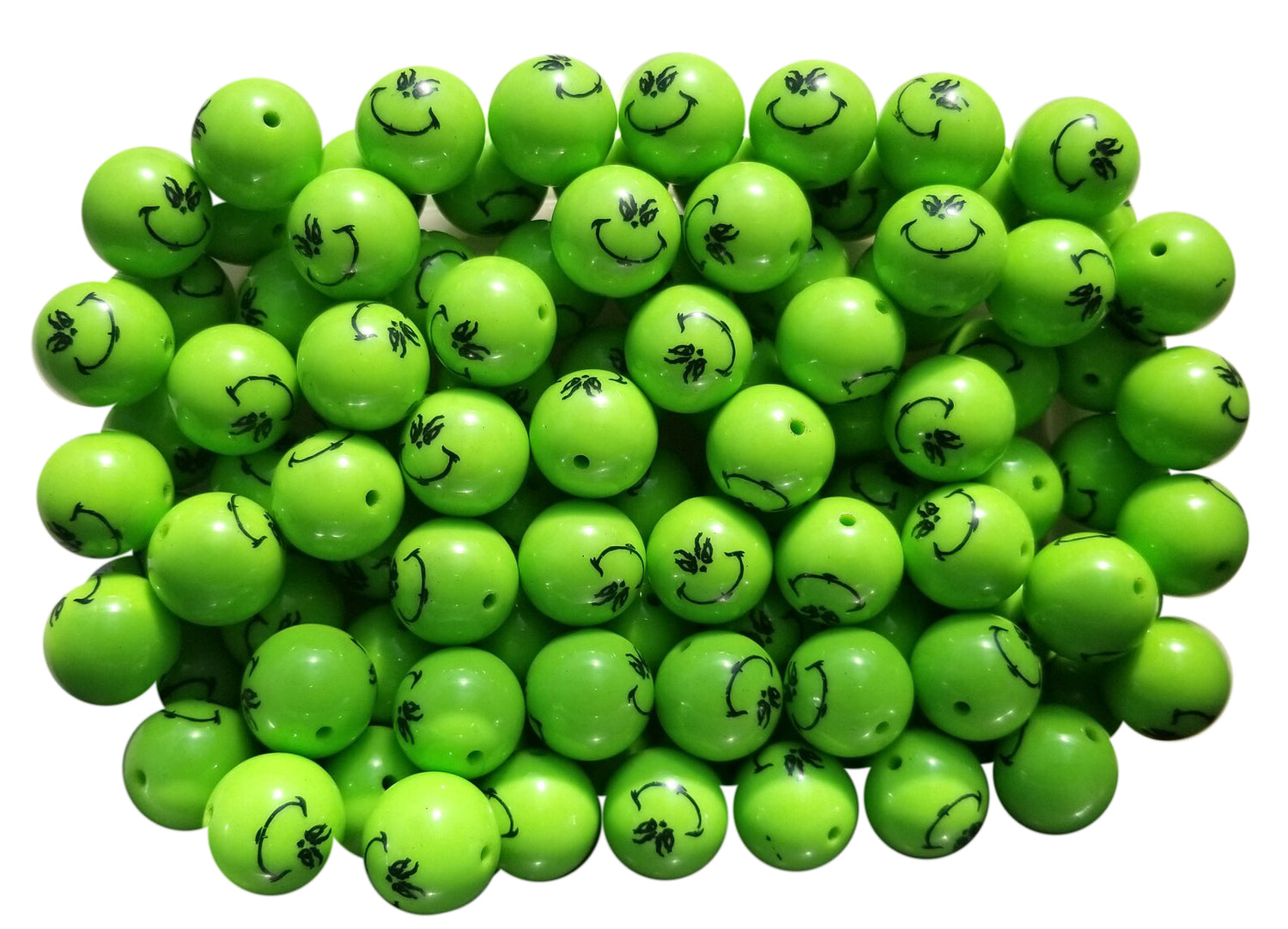 green grinch smirk 20mm printed bubblegum beads