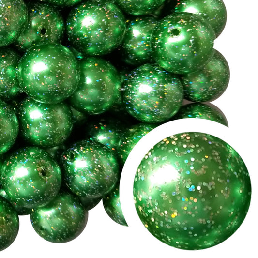 green pearl glitter 20mm bubblegum beads