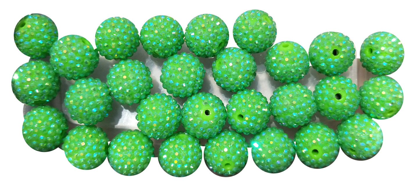 green rhinestone 20mm bubblegum beads