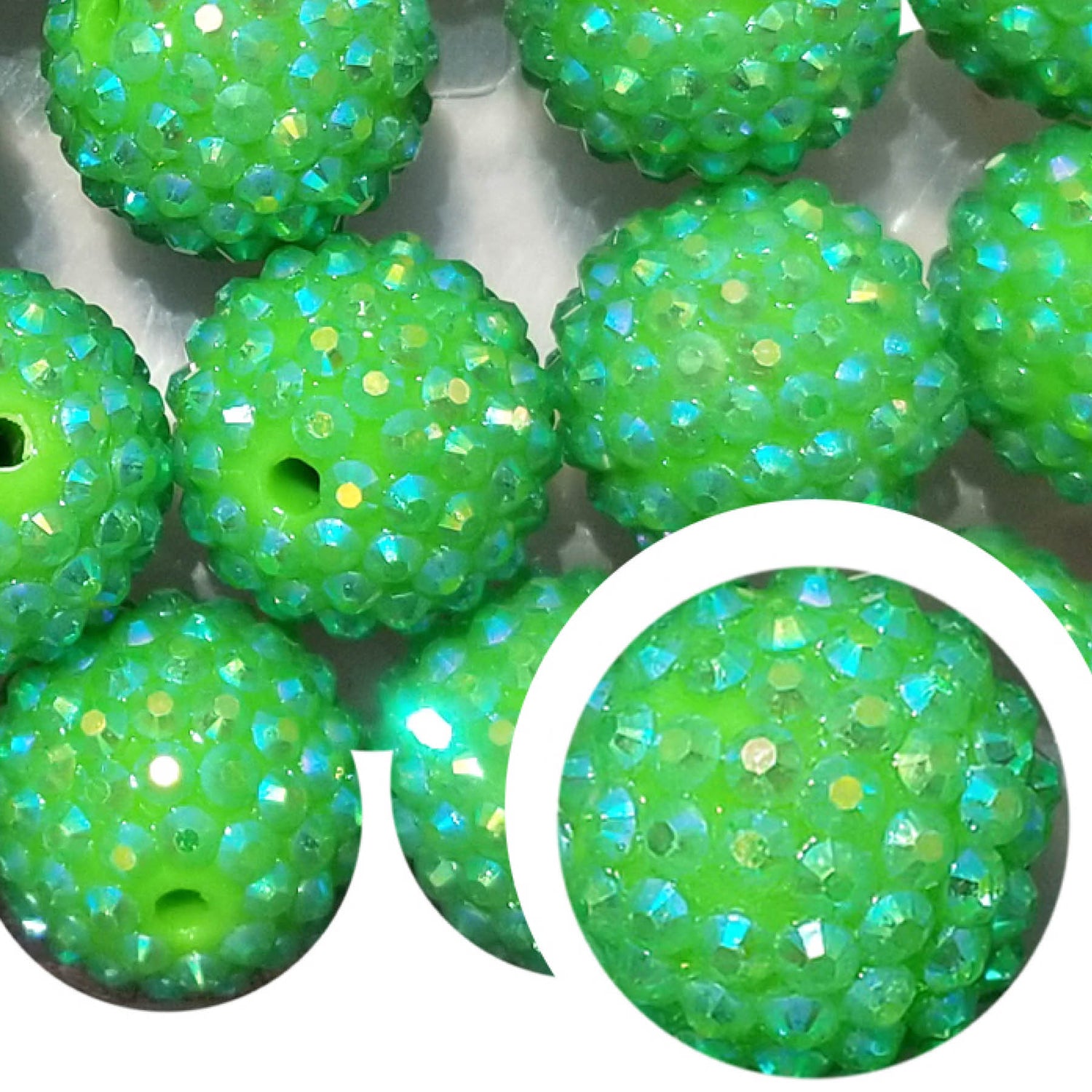 green rhinestone 20mm bubblegum beads