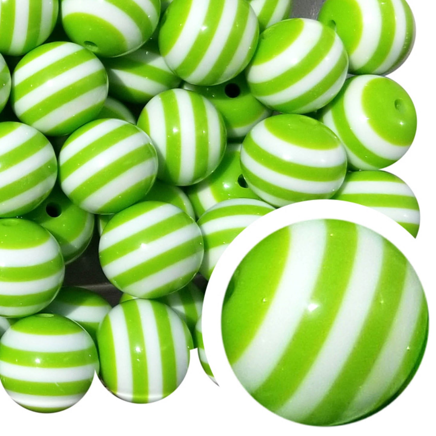 green striped 20mm bubblegum beads