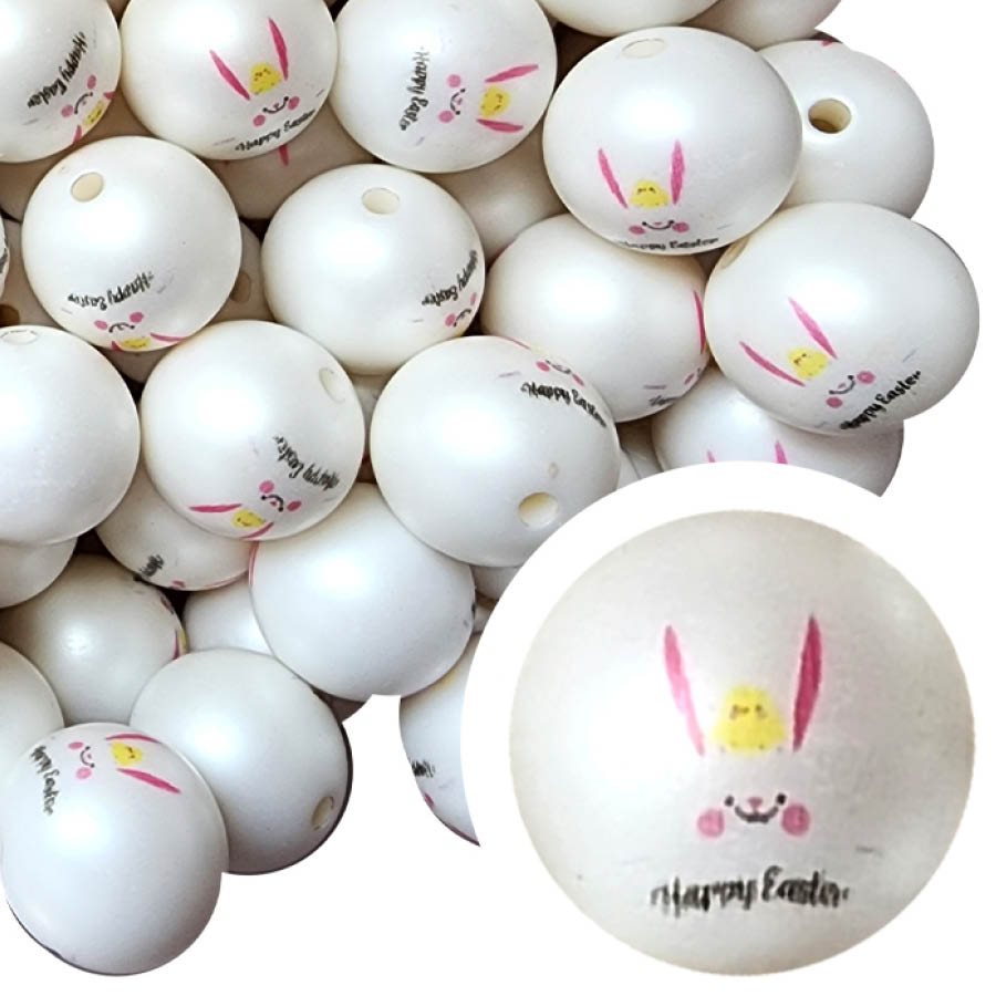 happy easter bunny 20mm printed wholesale bubblegum beads