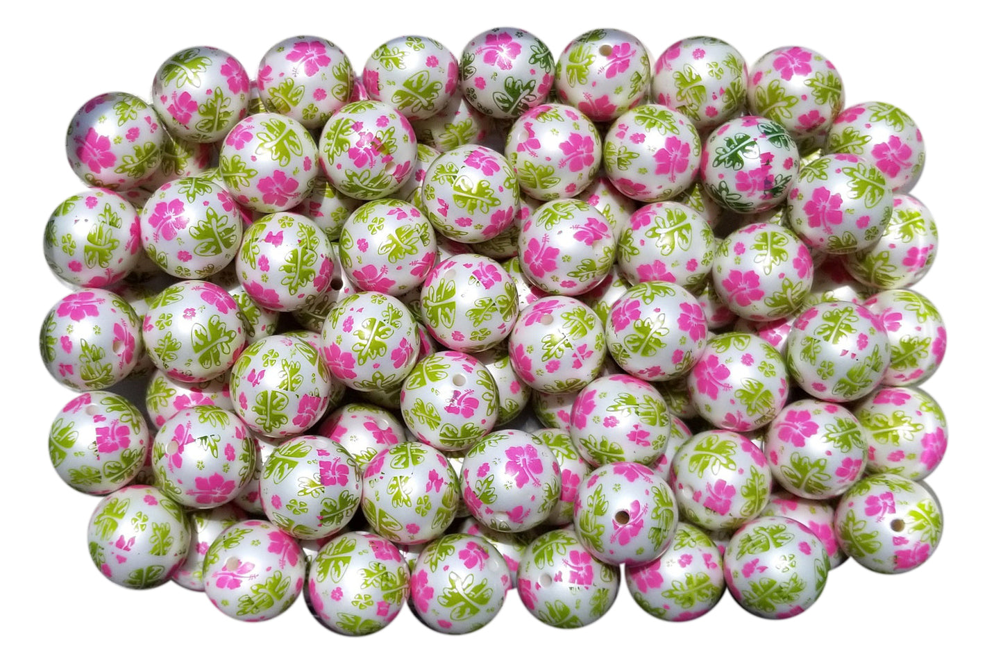 hibiscus flowers 20mm printed bubblegum beads