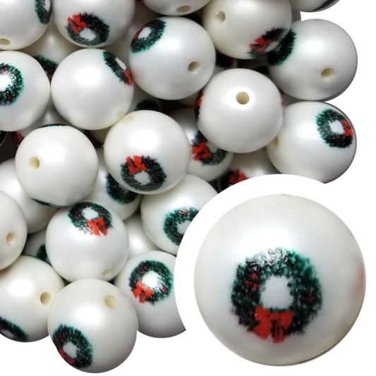 holiday wreath 20mm printed wholesale bubblegum beads