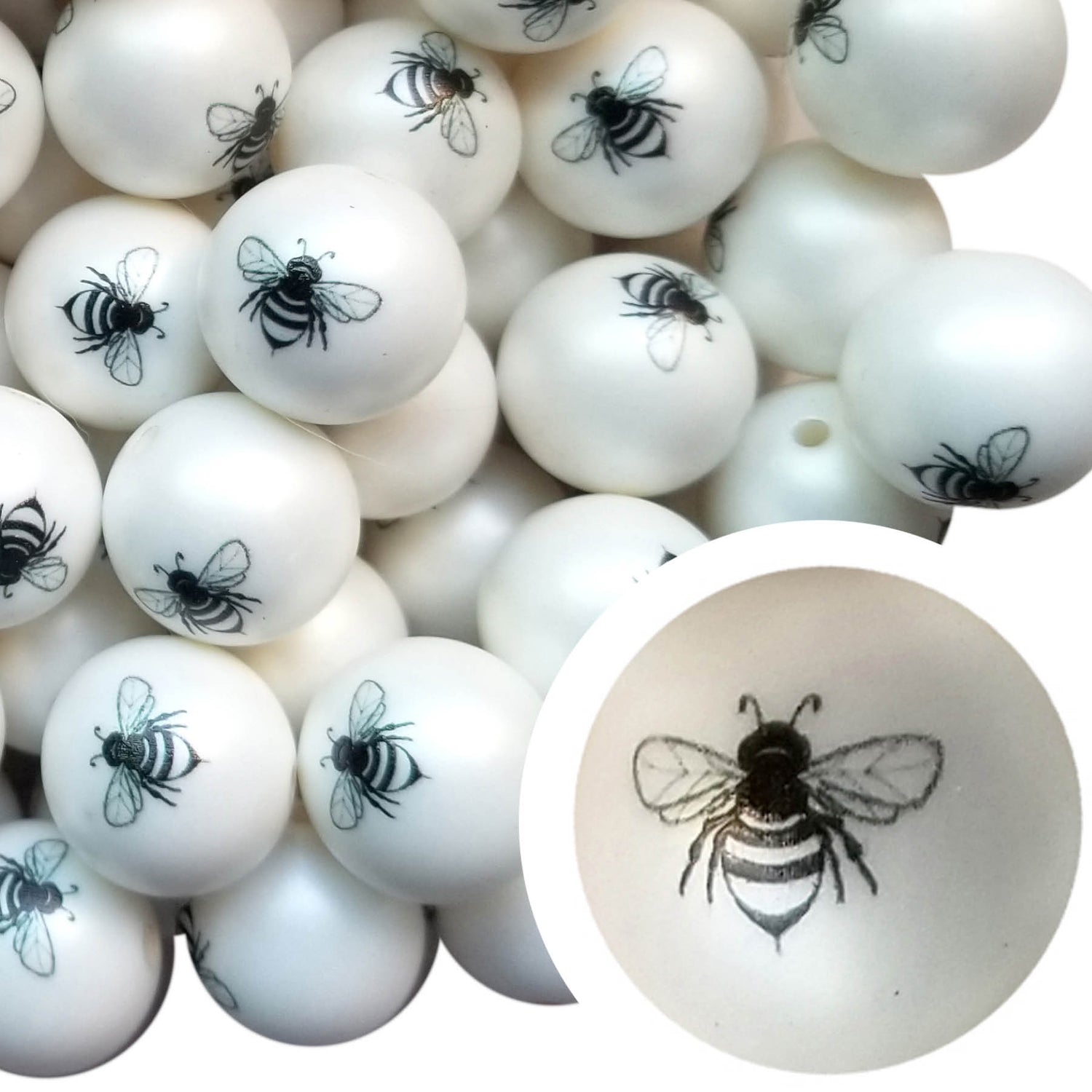 honey bee 20mm printed bubblegum beads