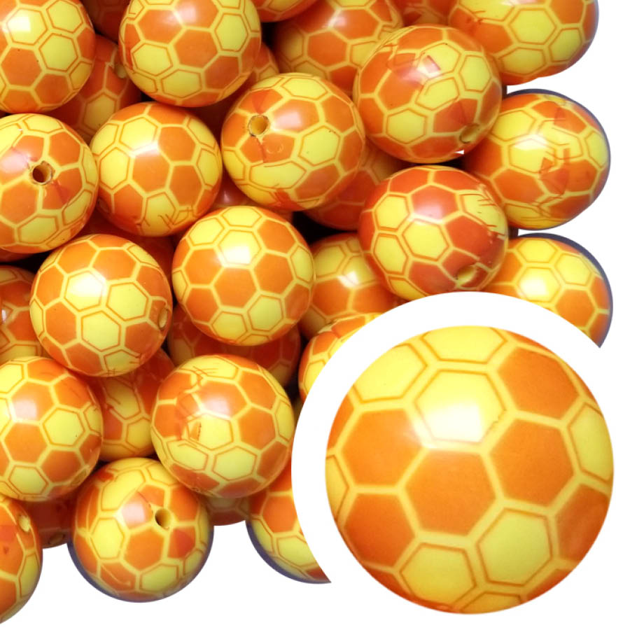 honeycomb beehive 20mm printed bubblegum beads