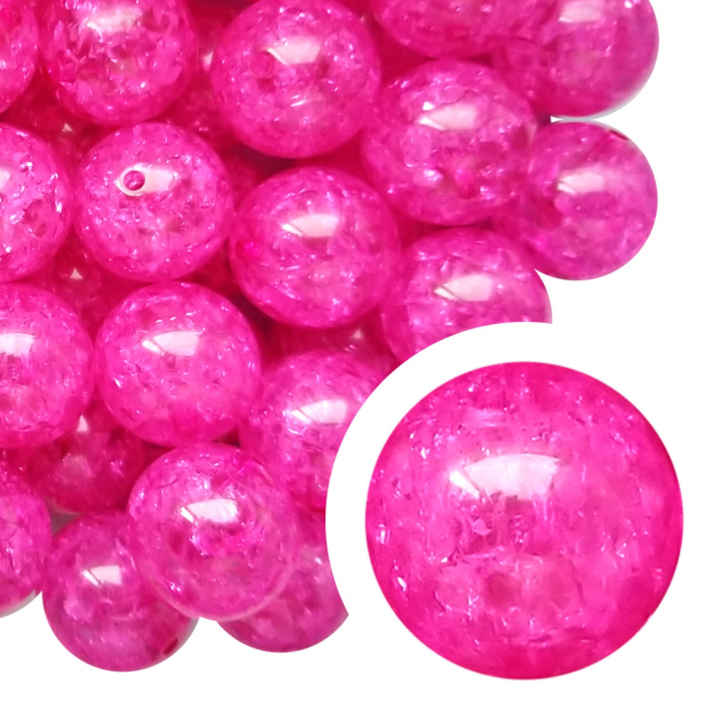 hot pink crackle 20mm bubblegum beads