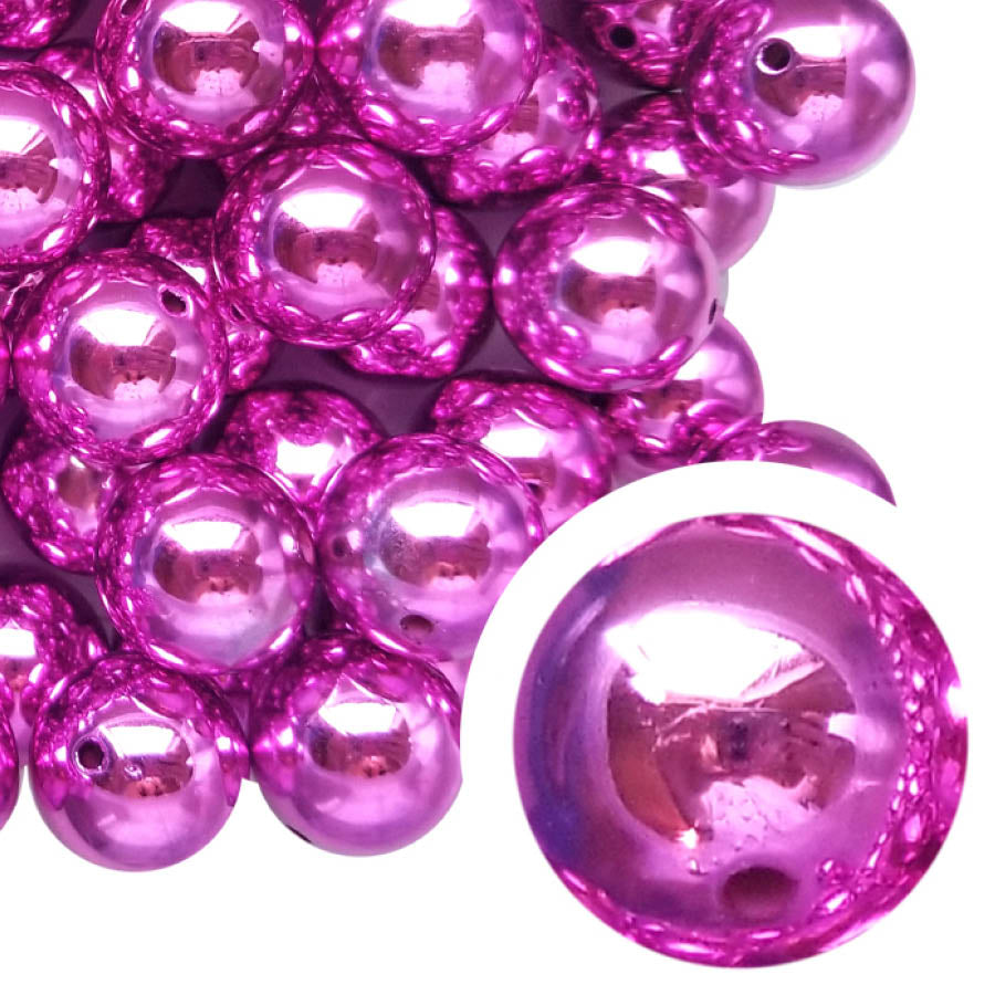 hot pink metallic 20mm bubblegum beads