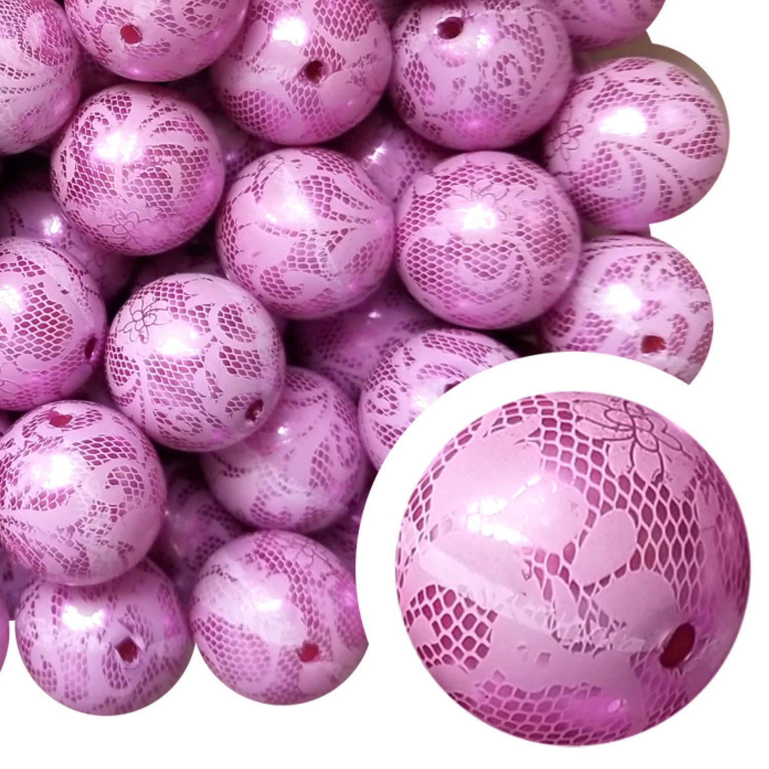 hot pink pearl lace 20mm bubblegum beads