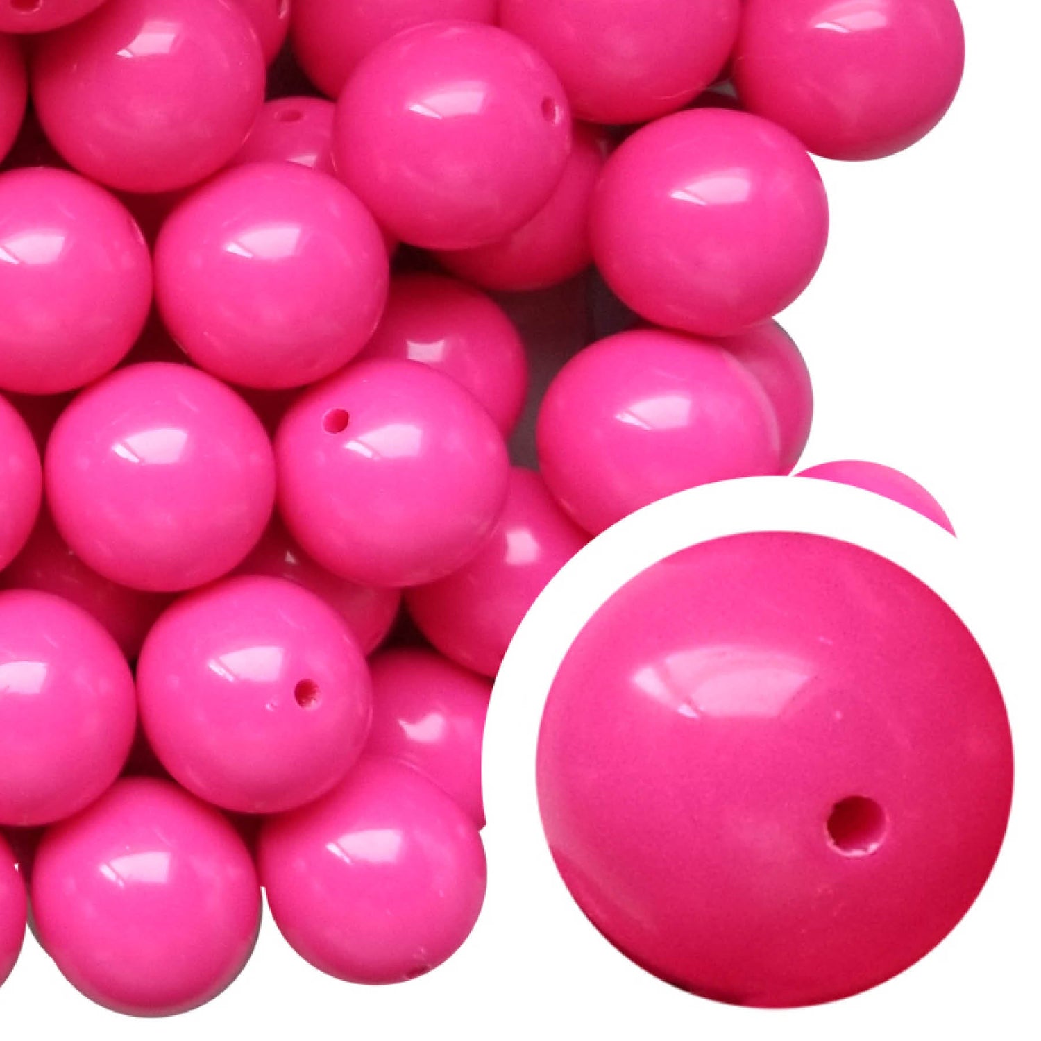 hot pink plain 20mm bubblegum beads