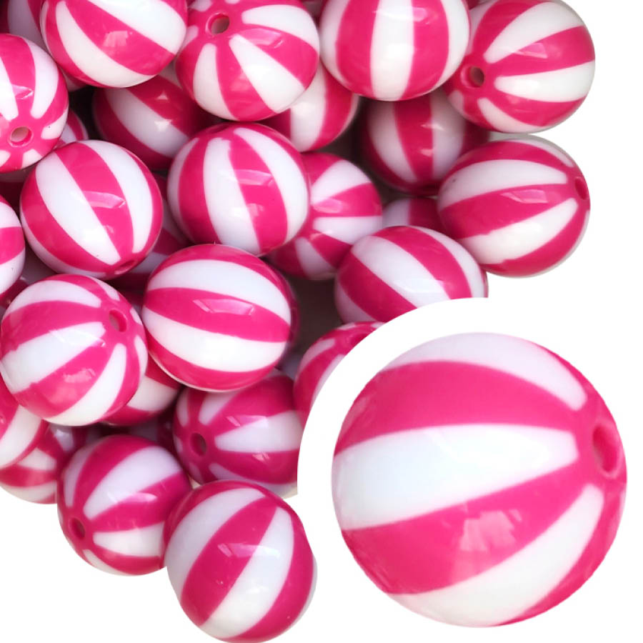 hot pink vertical striped 20mm bubblegum beads
