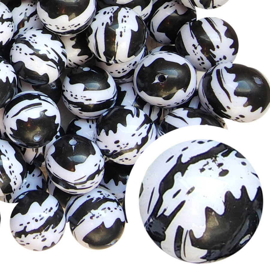 ink blots 20mm printed bubblegum beads