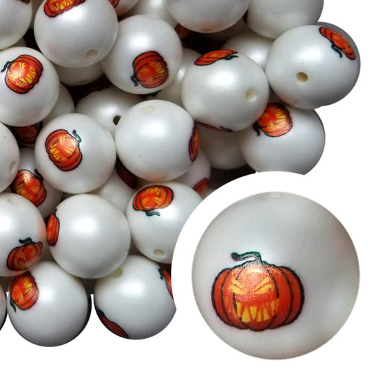 jack-o-lantern pumpkin 20mm printed bubblegum beads