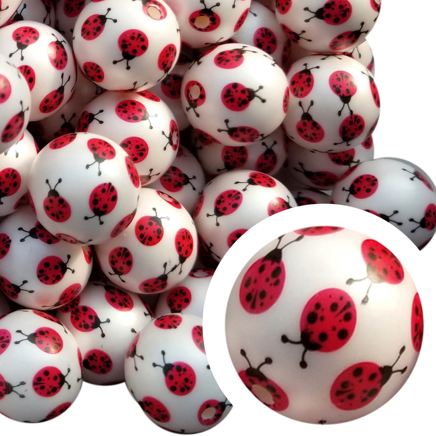ladybug 20mm printed bubblegum beads