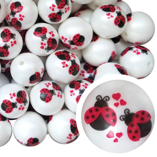 ladybug love 20mm printed bubblegum beads