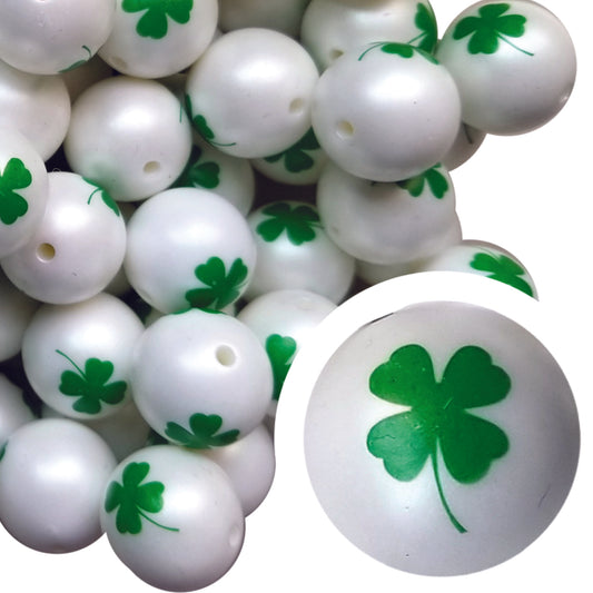 large 4 leaf clover 20mm printed bubblegum beads