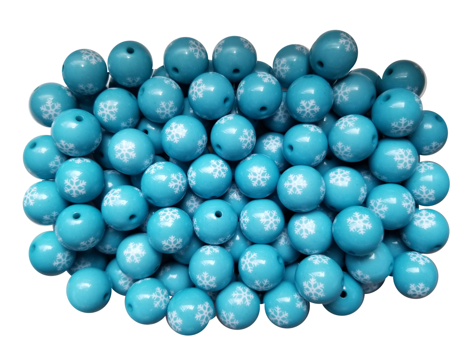 blue large snowflake 20mm printed wholesale bubblegum beads