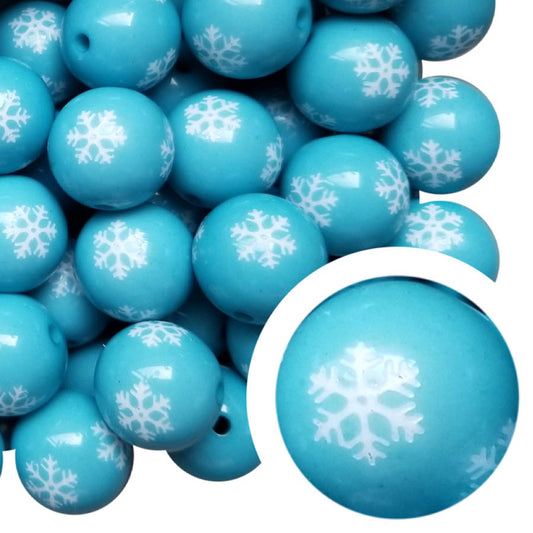 blue large snowflake 20mm printed wholesale bubblegum beads