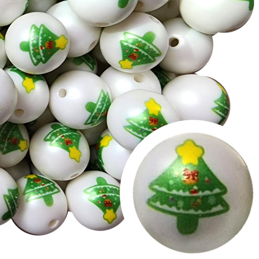 large christmas tree 20mm printed wholesale bubblegum beads