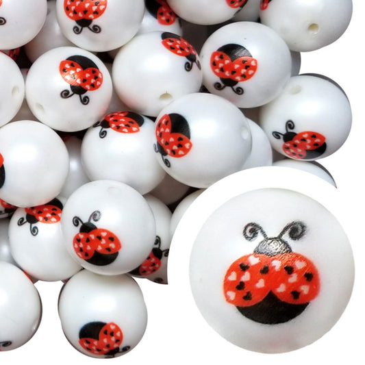 large ladybug 20mm printed bubblegum beads