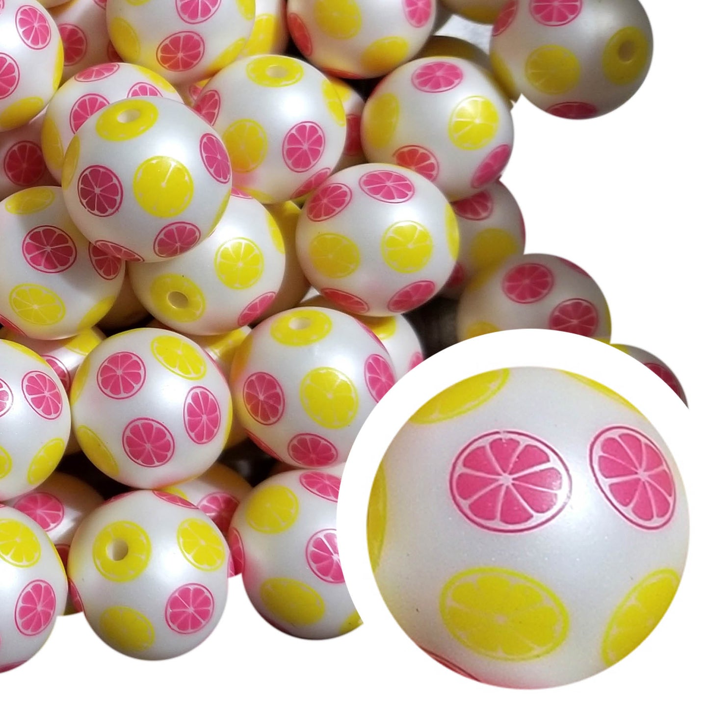 lemons & grapefruits 20mm printed bubblegum beads