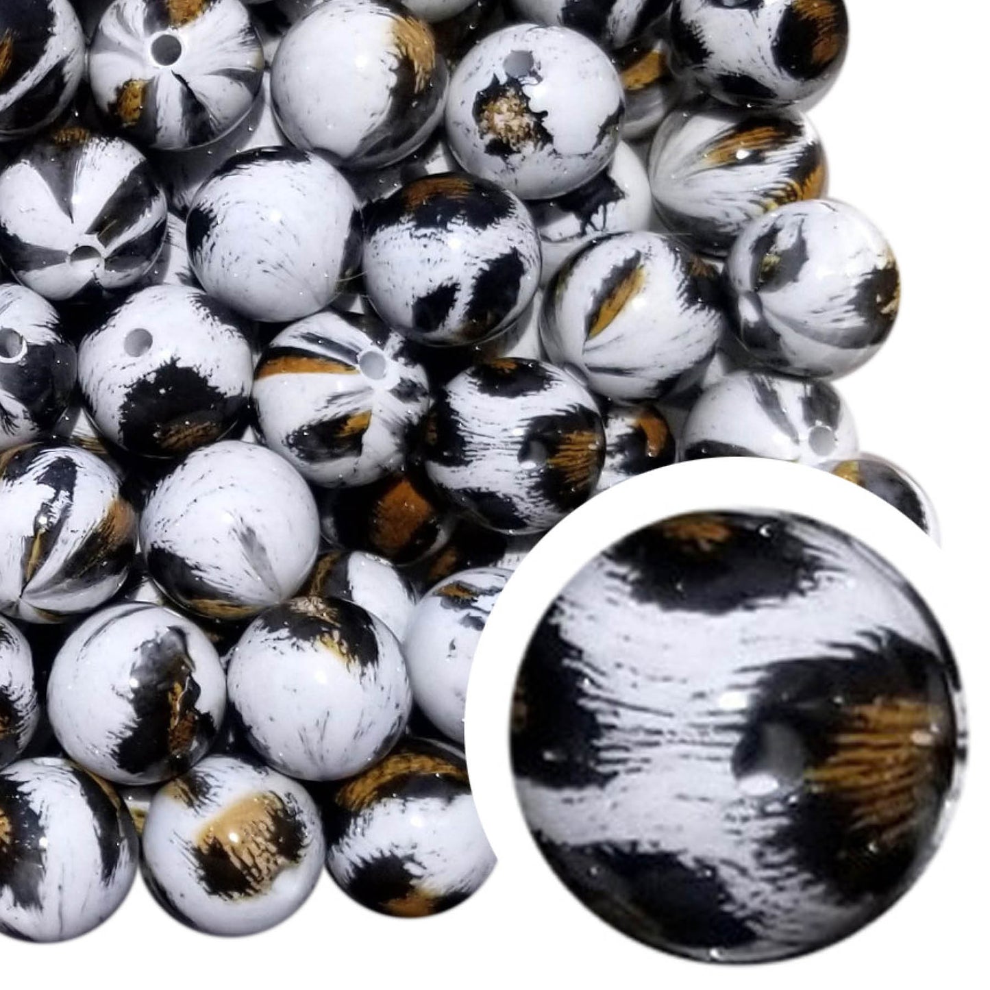 leopard fur print 20mm printed bubblegum beads