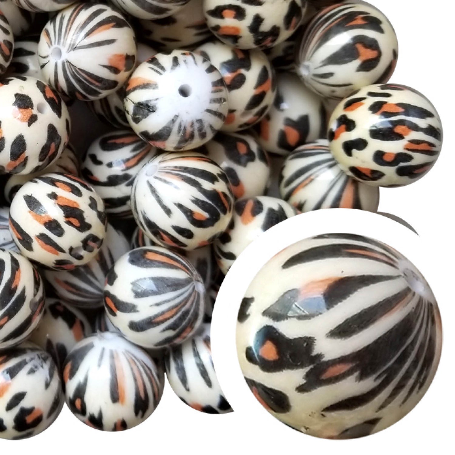 leopard print 20mm printed bubblegum beads