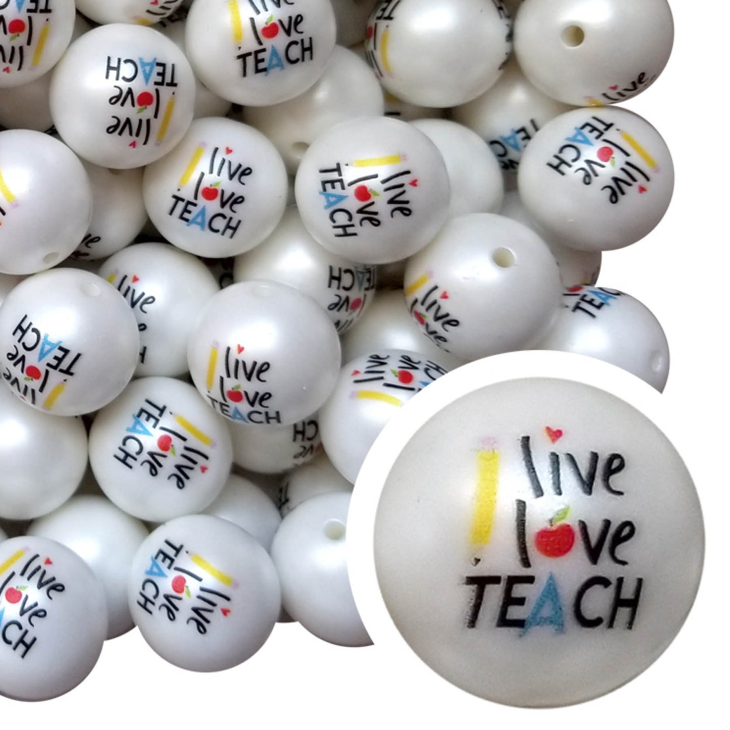 live love teach 20mm printed bubblegum beads