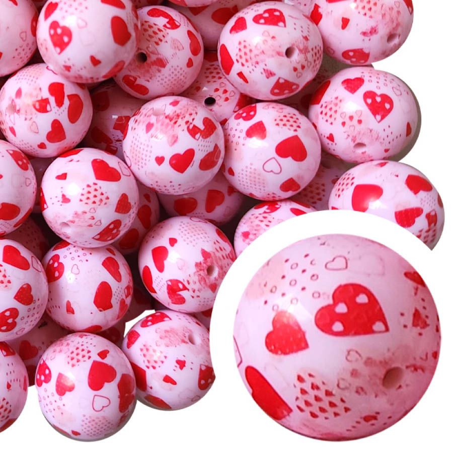 lots of love hearts 20mm printed bubblegum beads