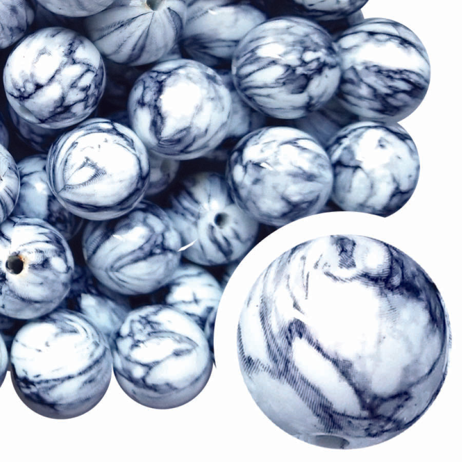 white marble 20mm printed bubblegum beads